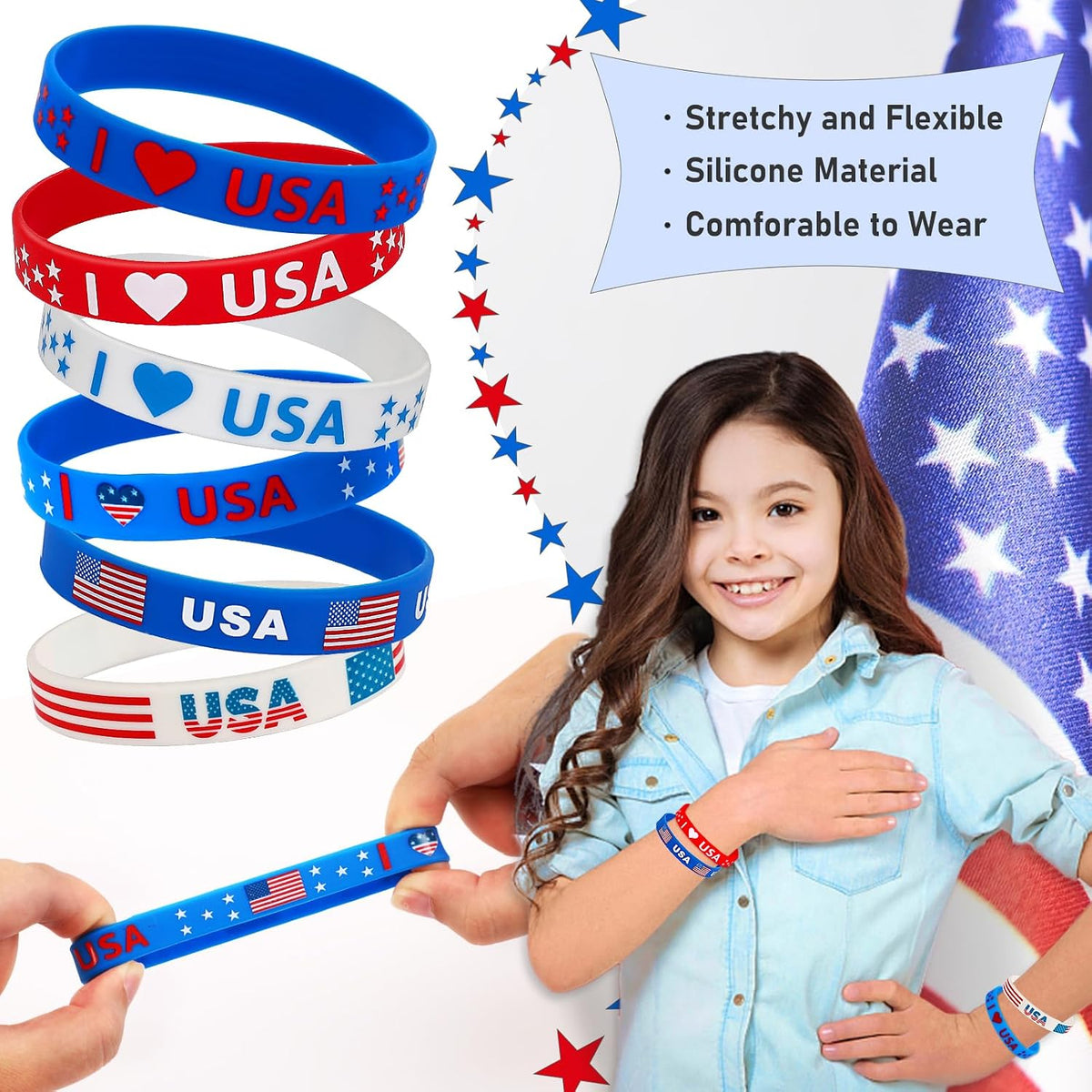JUNEBRUSHS 24pcs Halloween Silicone Bracelets - Patriotic Style - image 4
