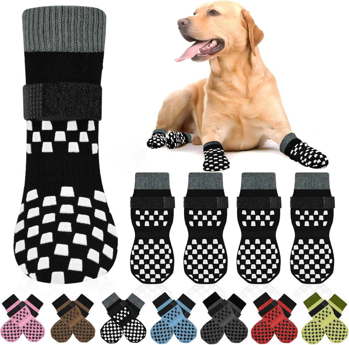 Anti Slip Dog Socks to Prevent Licking Paws - Black / XXL(Pack of 4)