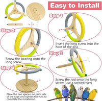 PINVNBY Bird Stand Perch Toy Wooden Spinning Parrot Perch with Cotton Rope and Bell Interactive Cockatiel Toy Bird Cage Accessories for Parakeets Conures Budgies Finches Lovebirds
