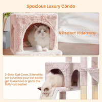 Heybly Cat Tree with Cat Self Groomer Brush, Cat Tower Condo for Indoor Cats with Padded Plush Perch, Cat House with Basket Scratching Board Post, Muchroom HCT005SMU