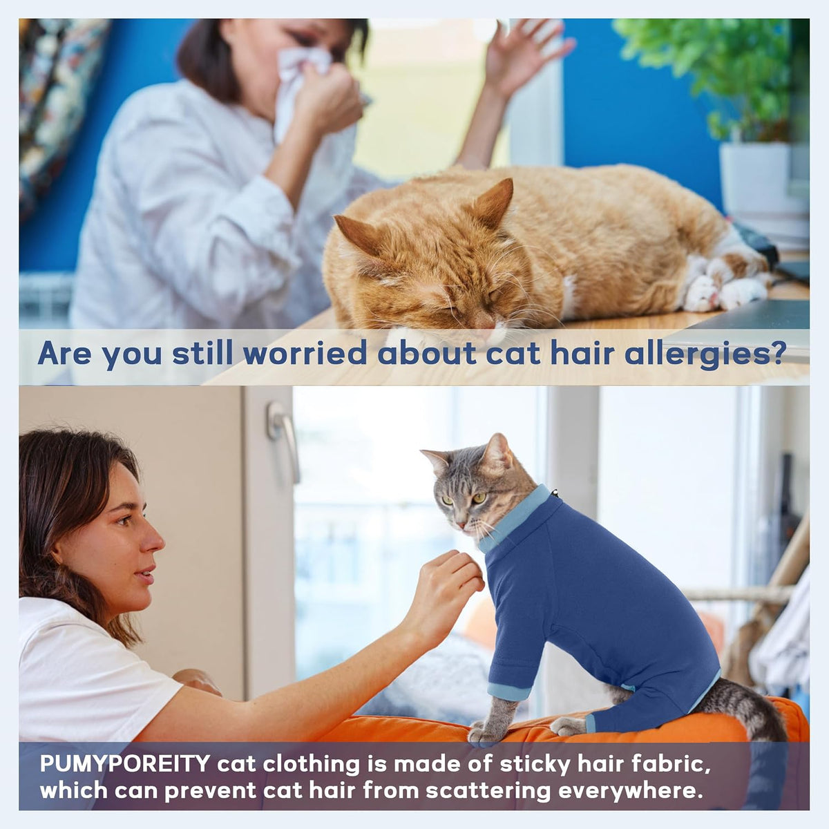 Sticky Hair Cat Clothes, Prevent Loss Pajamas - X-Large / Blue - image 2