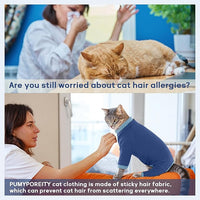 PUMYPOREITY Cat Recovery Suit, Stops Wound Licking After Surgery, Sticky Hair Shirt with Sticky Fabric, Cat Pajamas Prevents Over-Grooming, Blue, XS