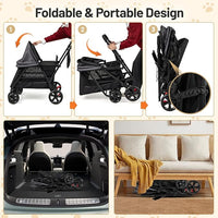 PETSITE 4 Wheels Dog Stroller, Foldable Cat Stroller with Dual Entries, Ramp, Mesh Windows, Adjustable and Detachable Canopy, and All-Terrain Wheels with Brake, Ideal for Small Medium Dogs