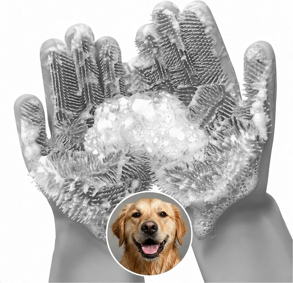 2-in-1 Cat and Dog Washing Gloves with 3000 Soft Bristles – Essentials for Dogs - Grey