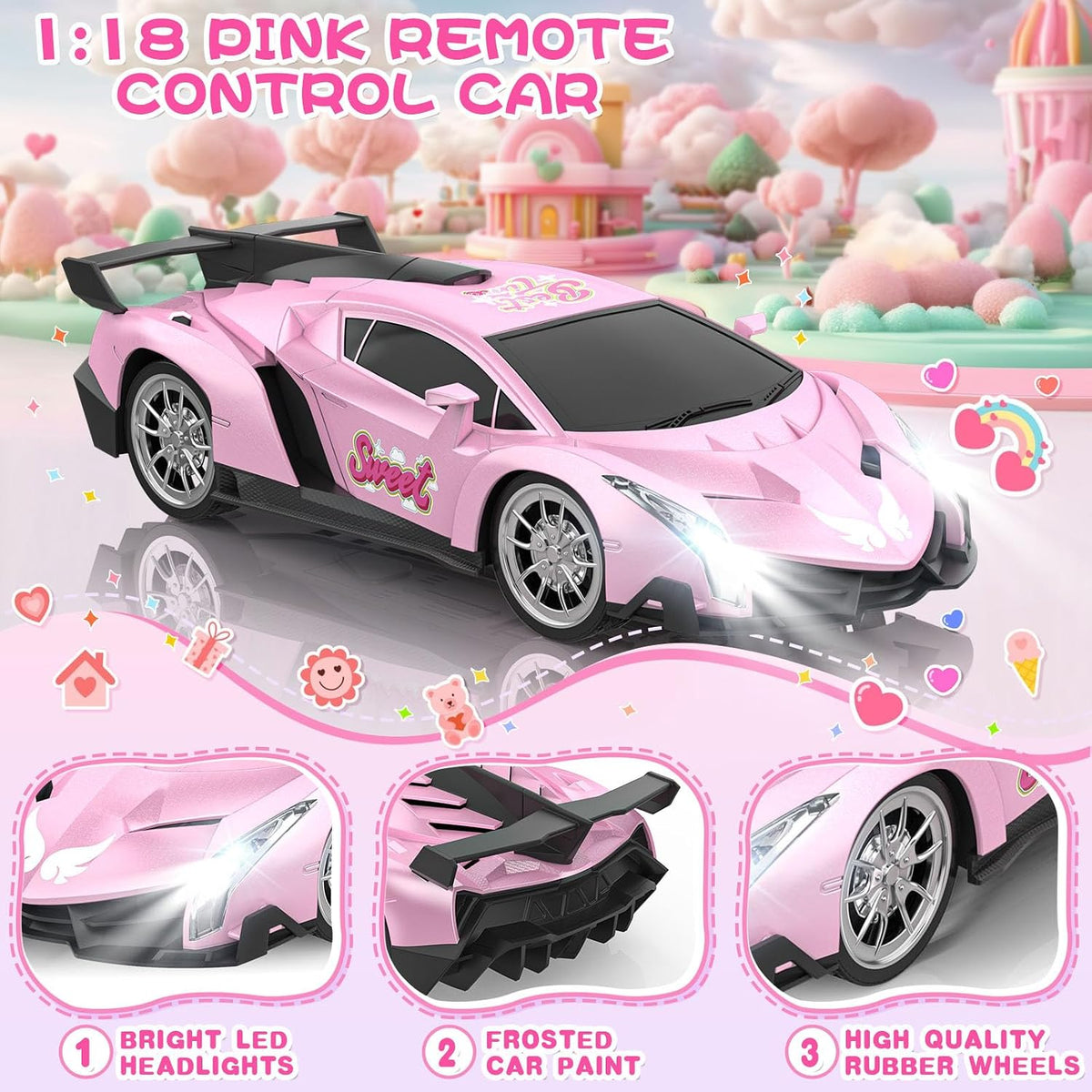 Growsland Remote Control Car for Kids - Pink - image 2