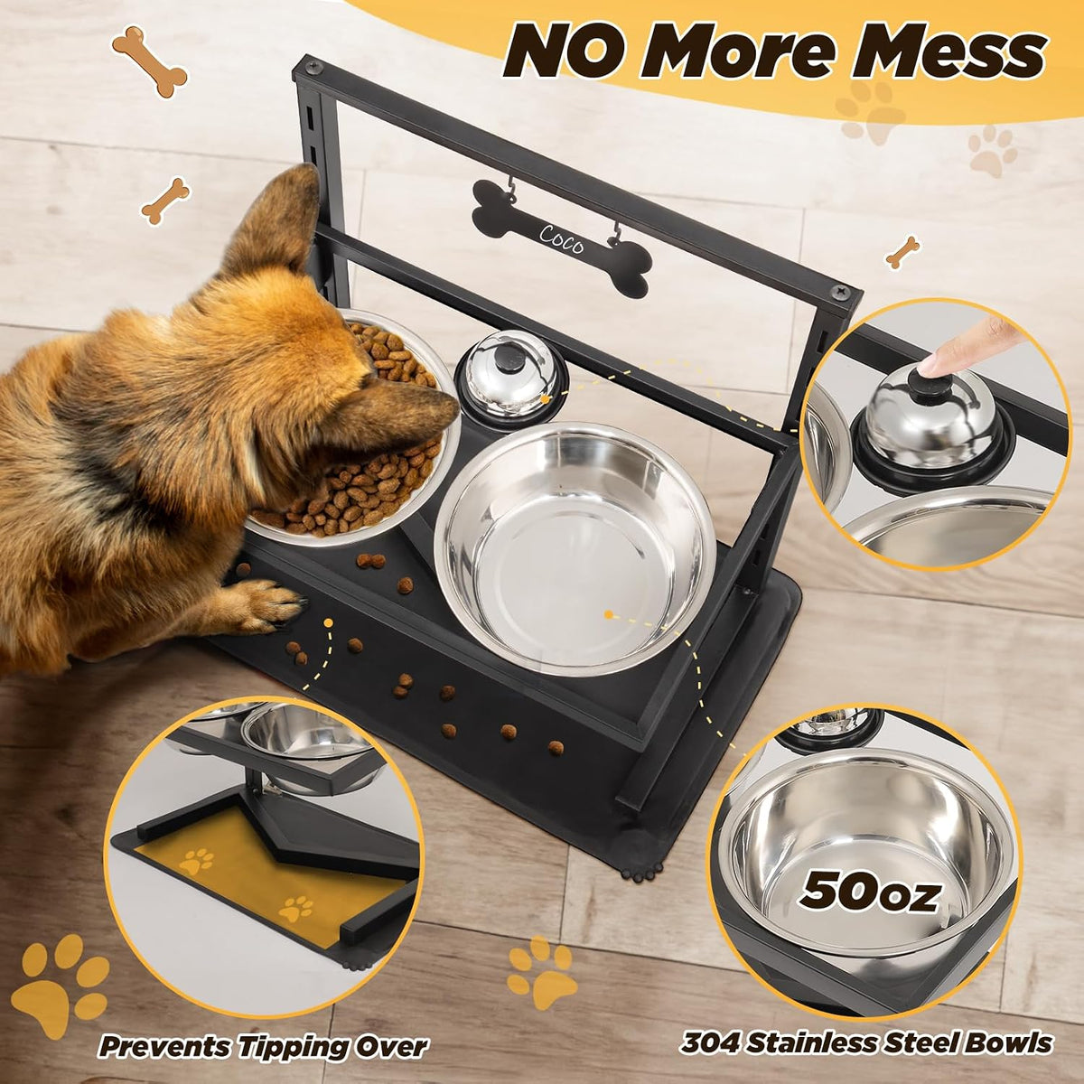 Grand Line Elevated Dog Bowls, 7 Height Adjustable - image 4