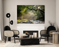 Nature Wall Art Prints - Ocean Forest Mountain Lake Canvas Landscapes - Small to Extra Large Living Room Bedroom Kitchen Bathroom Décor (Rocky River in the Woods, 24L" x 36W")