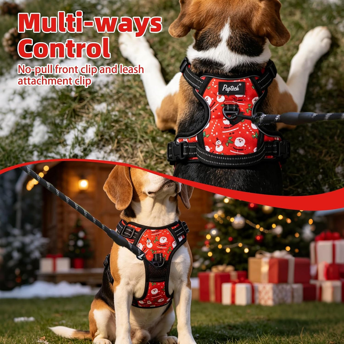 PUPTECK No Pull Halloween Dog Harness for Large - Red(Santa Claus) / Medium / Harness Only - image 3