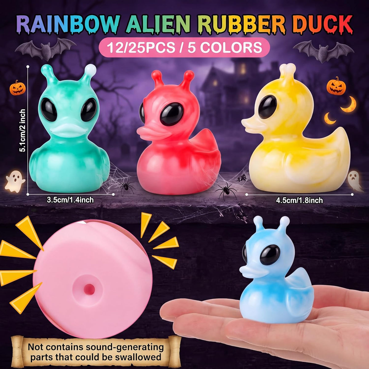 Sotiff mini alien rubber ducks, 25 green ducks with funny faces - view 20