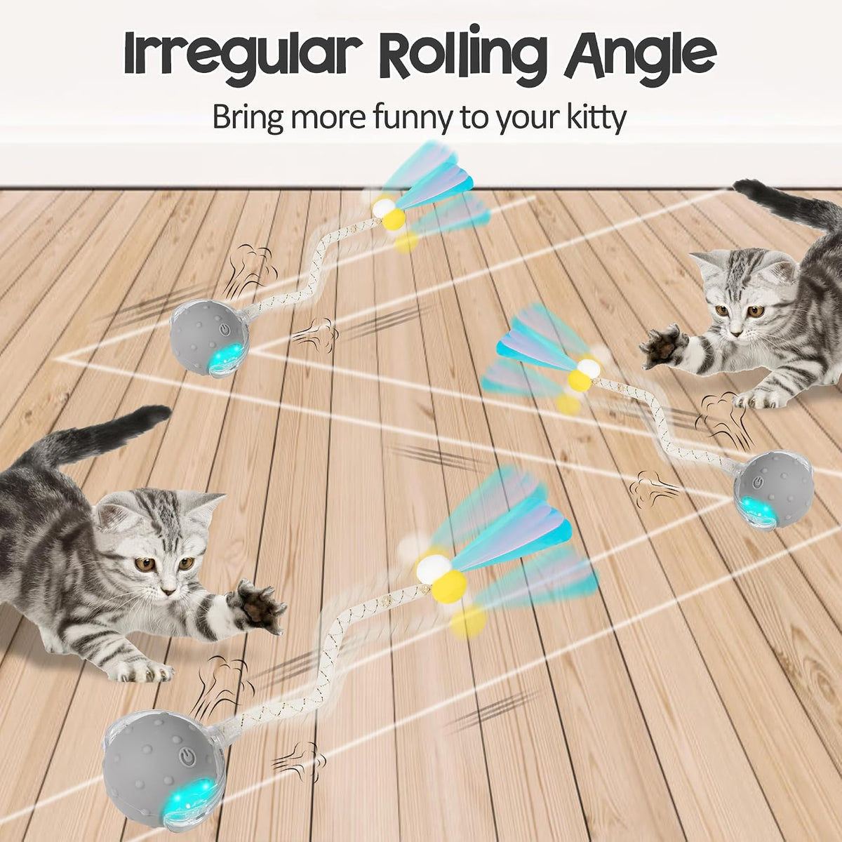 Interactive Cat Toys Ball, Automatic Moving Ball Toy - Grey - image 2