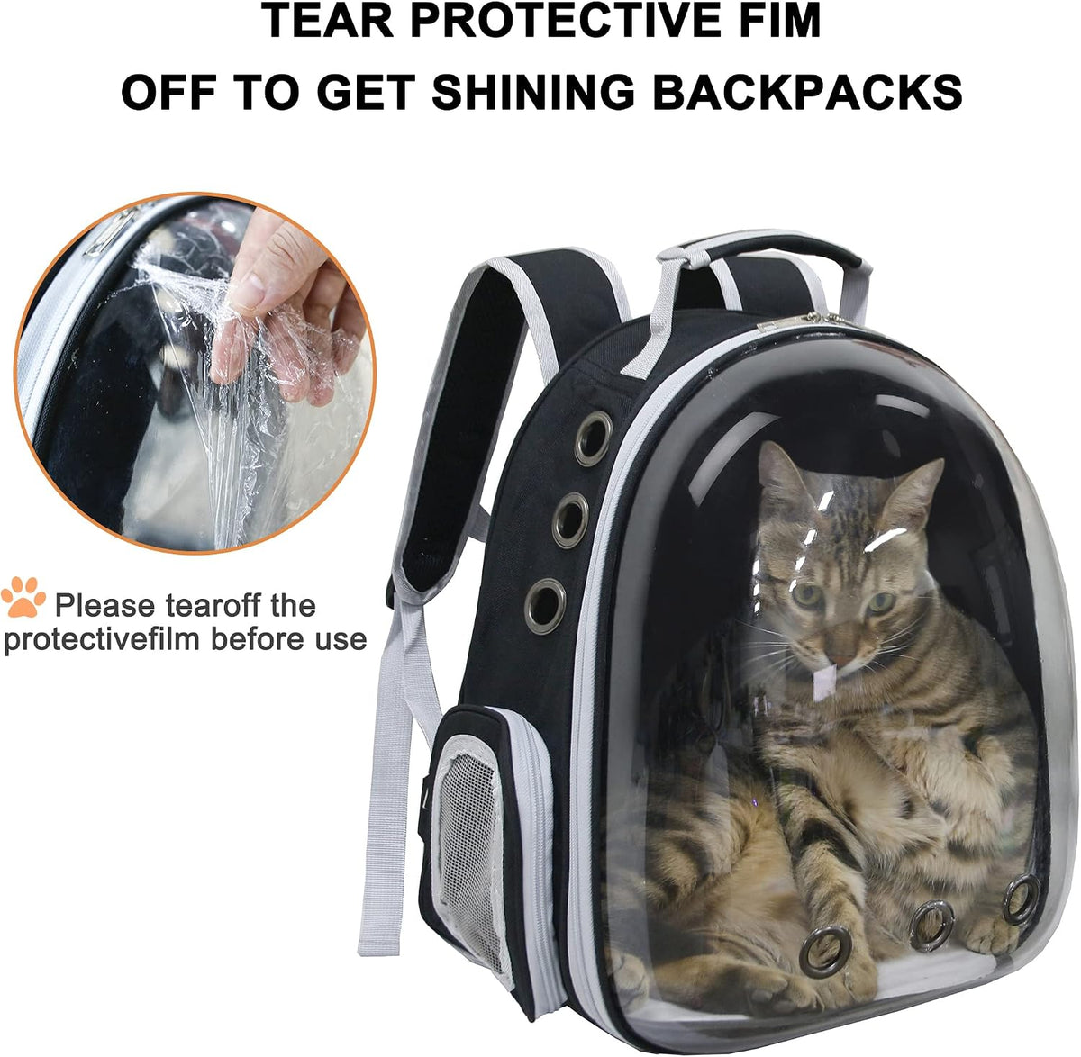 Cat Backpack, Airline Approved Bubble Carrying Bag for Small Medium Dogs Cats, Space Capsule Pet - Black - image 2