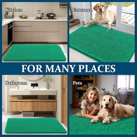 OLANLY Dog Door Mat for Muddy Paws 30x20, Absorbs Moisture and Dirt, Absorbent Non-Slip Washable Doormat, Quick Dry Chenille Mud Mat, Entry Indoor Entryway Carpet for Inside Floor, Emerald Green
