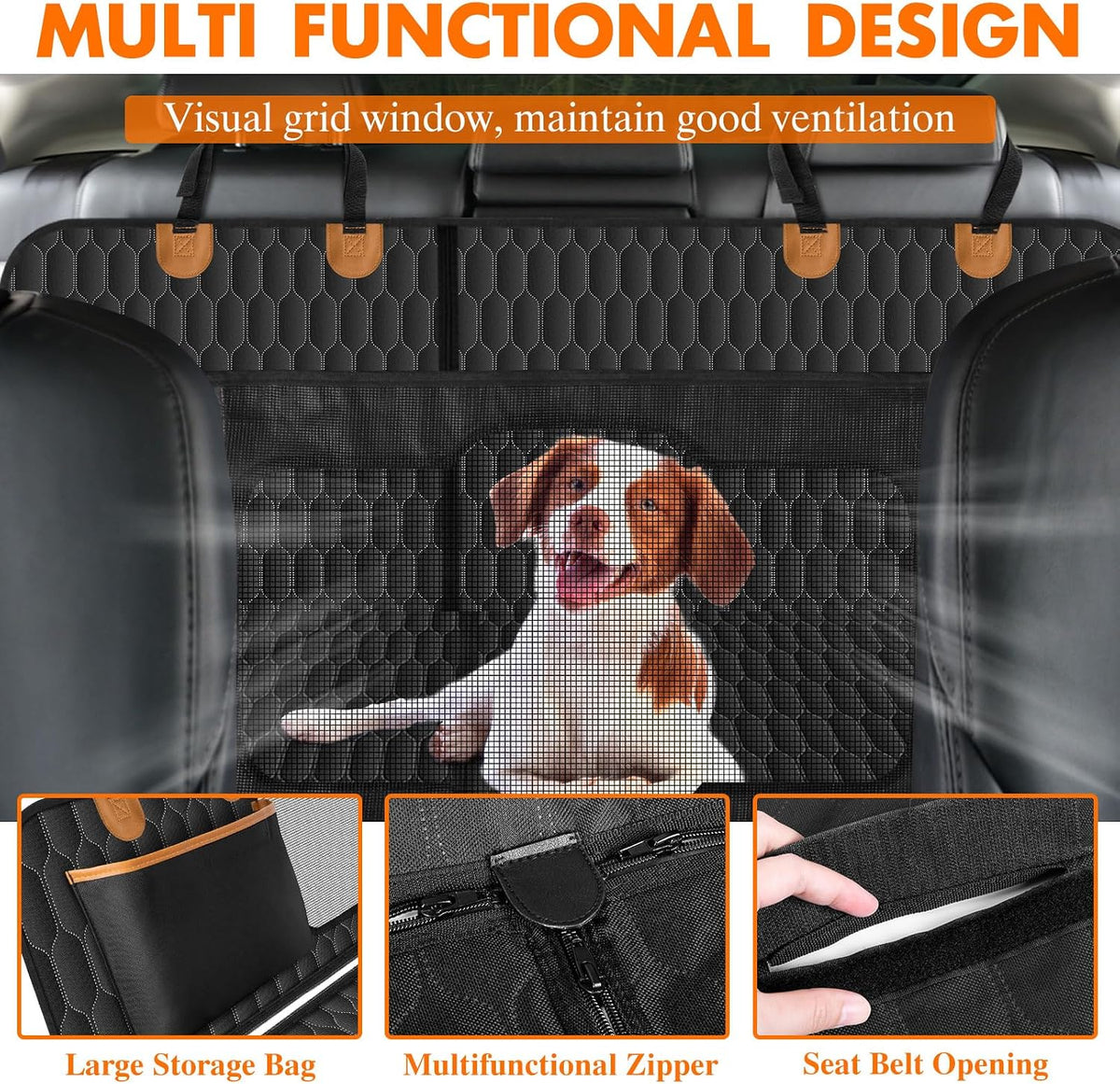 Waterproof Dog Car Seat Cover for Back Seat, Pet Hammock, L - Black,Orange / Small,Sanitary Pad Mesh - image 3
