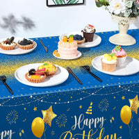 Tudomro 3 Pcs Plastic Happy Birthday Party Tablecloths - Blue Gold / 3 - image 2