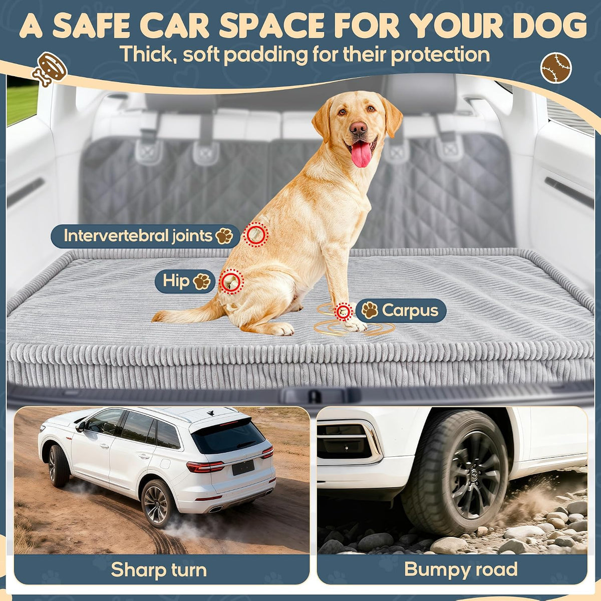 Dog Car Bed, Non-Slip Backseat Extender Pet Mat 50"x24.6"x2" – Essentials for Dogs - Medium (50"L×24.6"W×2"H) / Light Gray - image 3