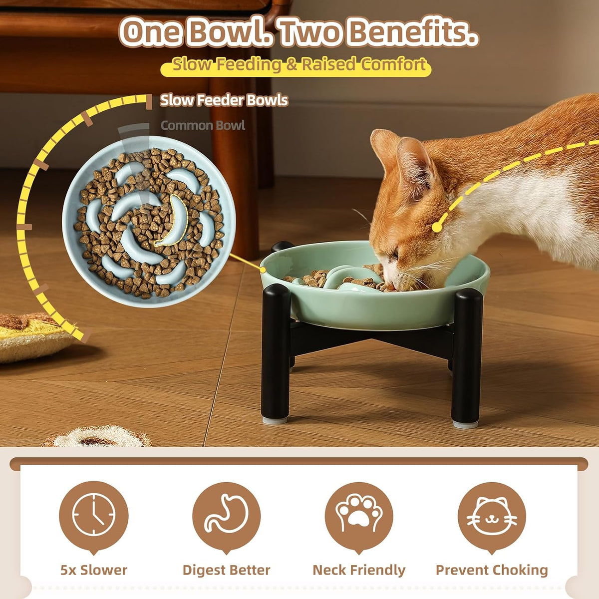 Ceramic Slow Feeder Cat Bowl - Pink Raised (Metal) / 3.9"H Raised (Metal) - image 3