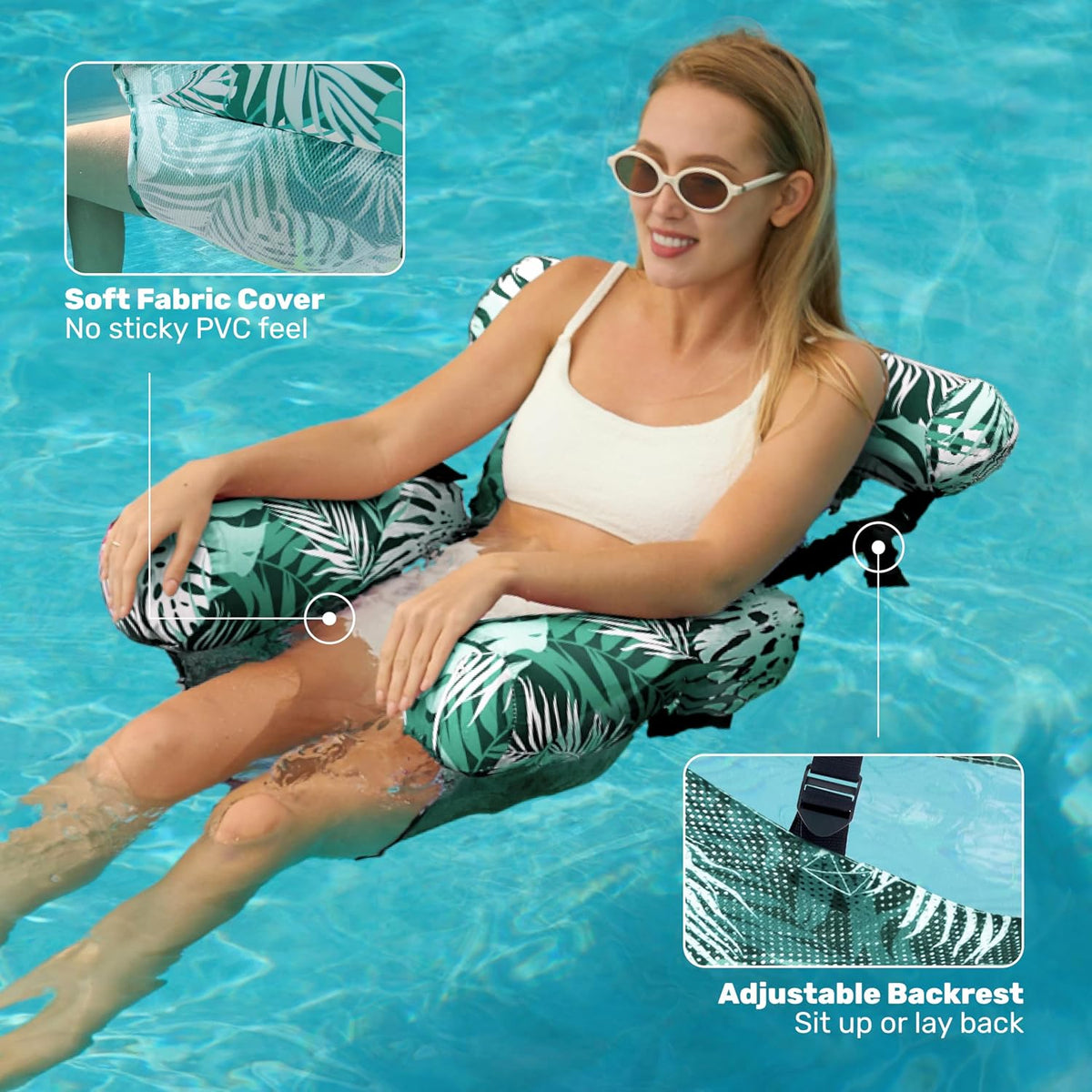 SLOOSH Inflatable Pool Floats Adult - Green,Blue-Tropical Leaves - image 4