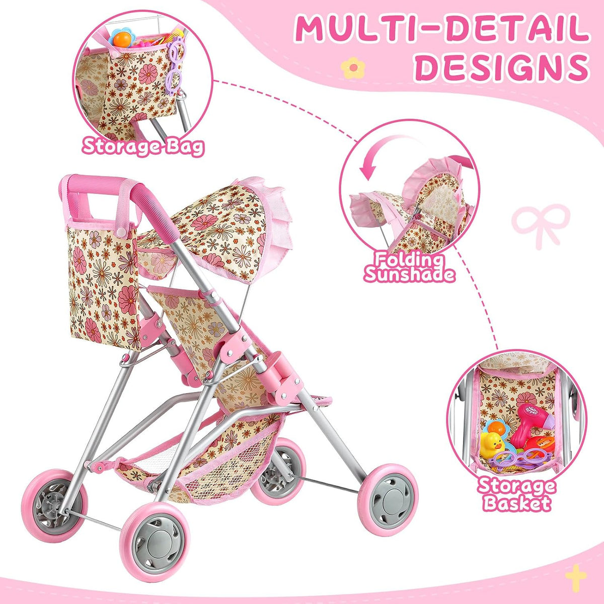 GAGAKU foldable baby doll stroller with 12 inch doll and care accessories - view 13