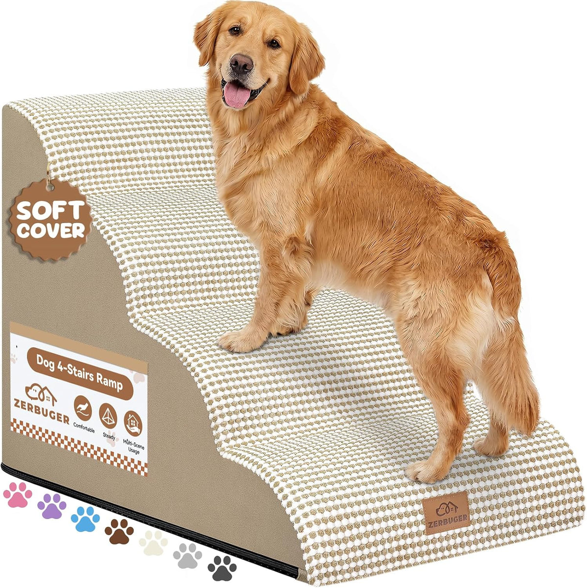 Zerbuger Dog Ramp and Stairs for Bed, Coffee 3 Steps 16" H - Beige / 4
