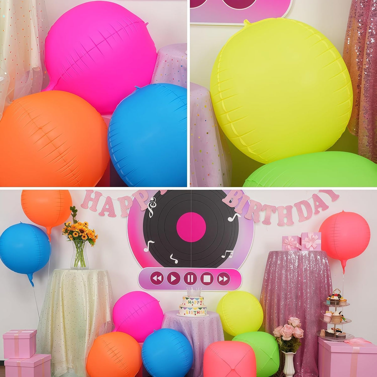12PCS Iridescent Round Foil Balloons 22" 15" 10" Large Holographic - 22inch Neon Colorful - image 4