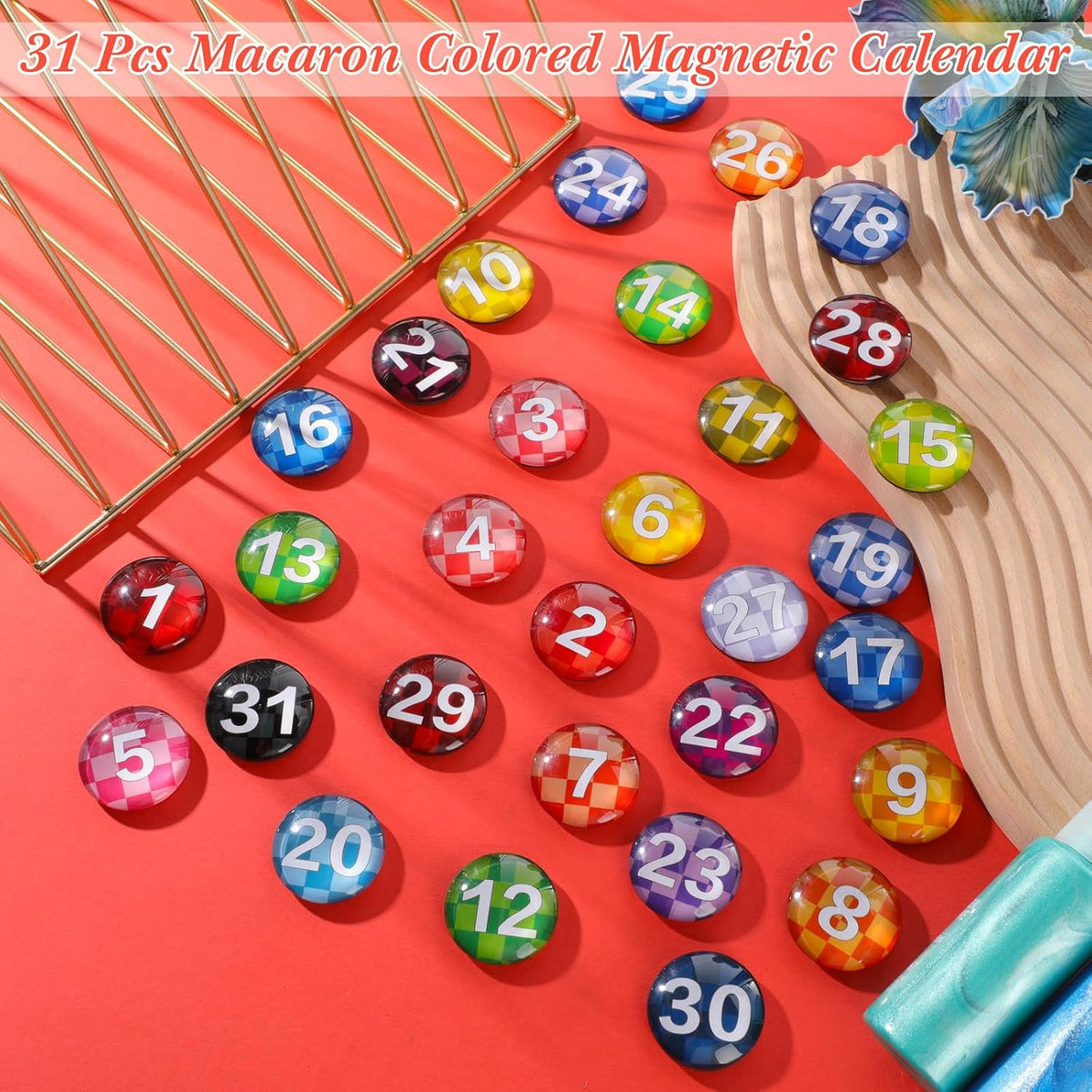 Tellegloww 1-31 magnetic calendar numbers in dark rainbow glass - view 38