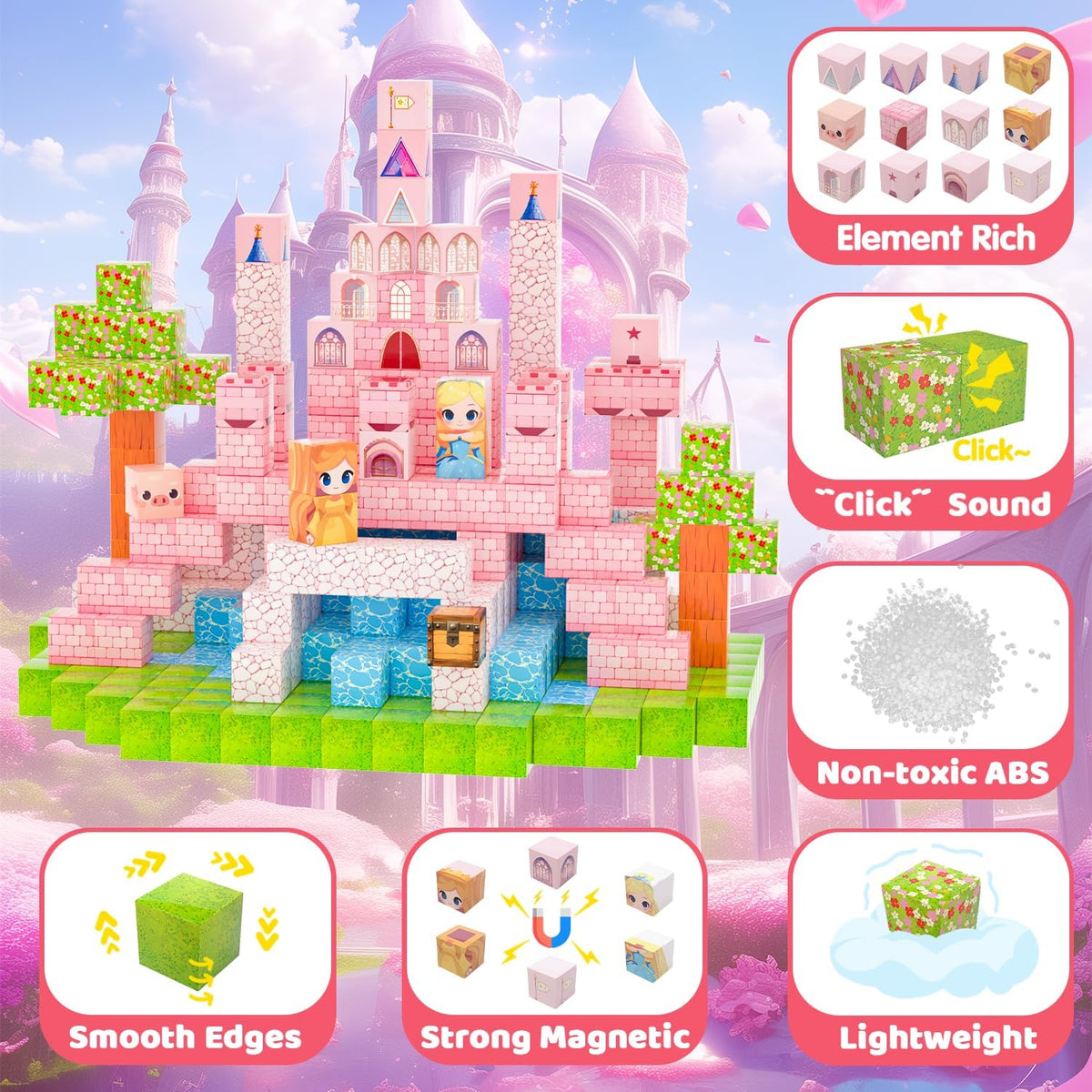 SSAWER 48 piece magnetic blocks travel set with colorful building cubes - view 15