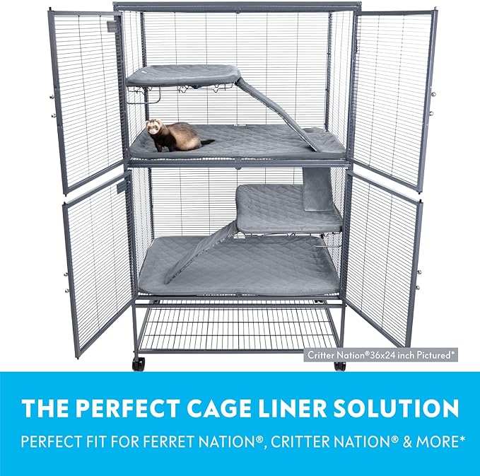 Paw Inspired Fitted Fleece Liners for Ferret Nation, Critter Nation Cage for Ferrets, Rats, Chinchillas, Hedgehogs & Other Small Animals (Gray, Double Unit Set)