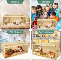 32" Hamster Habitat Enclosure, Top Opening Lockable Roof Door, Gerbil Dwarf Hamster Cage with Hygrometer, Chewproof Syrian Hamster Cage for Mice, Small Animal, (Wooden, 32" L x 16" W x 16" H)