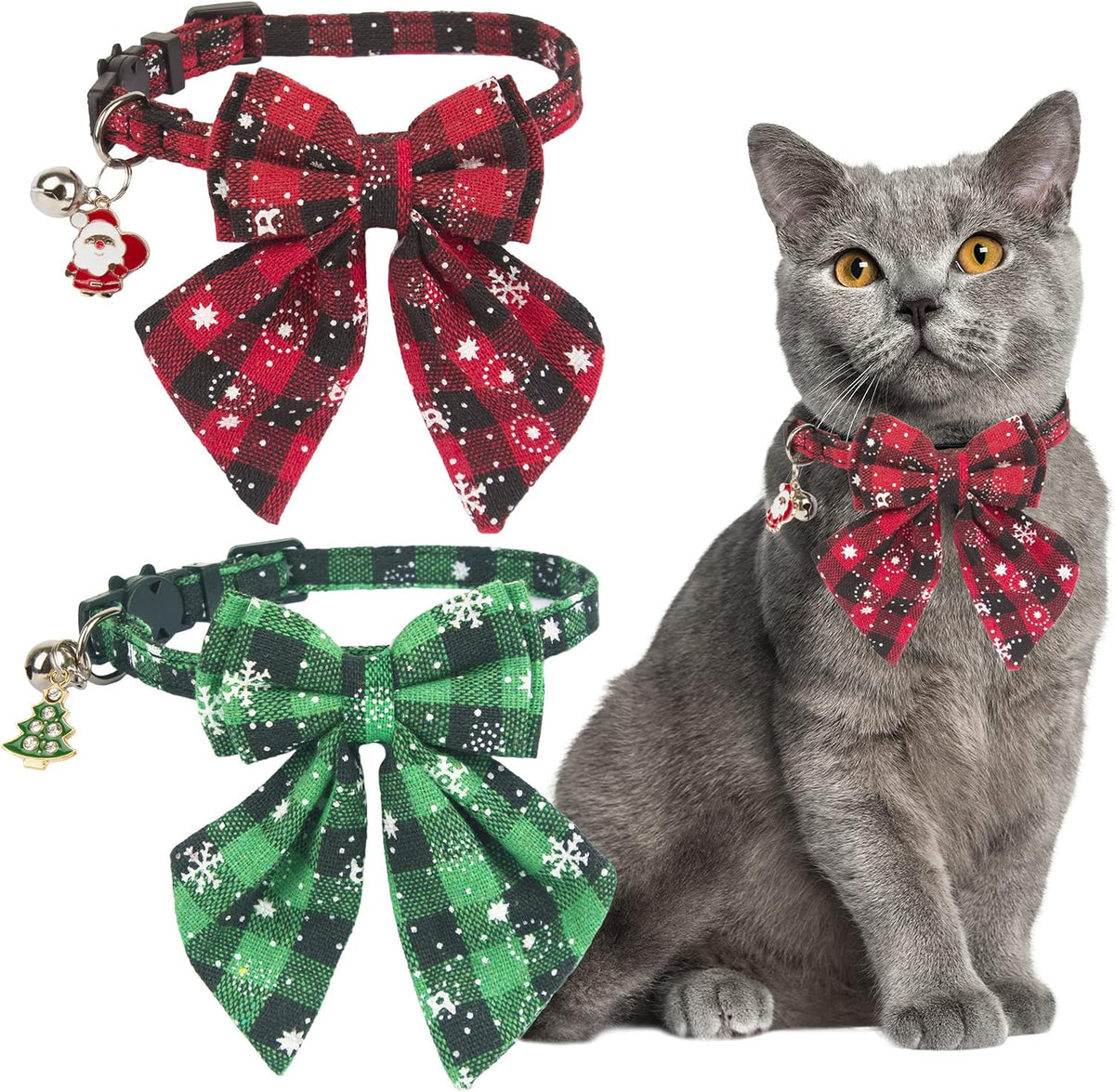 Christmas Cat Collar Breakaway with Bow Tie Bell - 7.5"- 10.5" / Bow-2