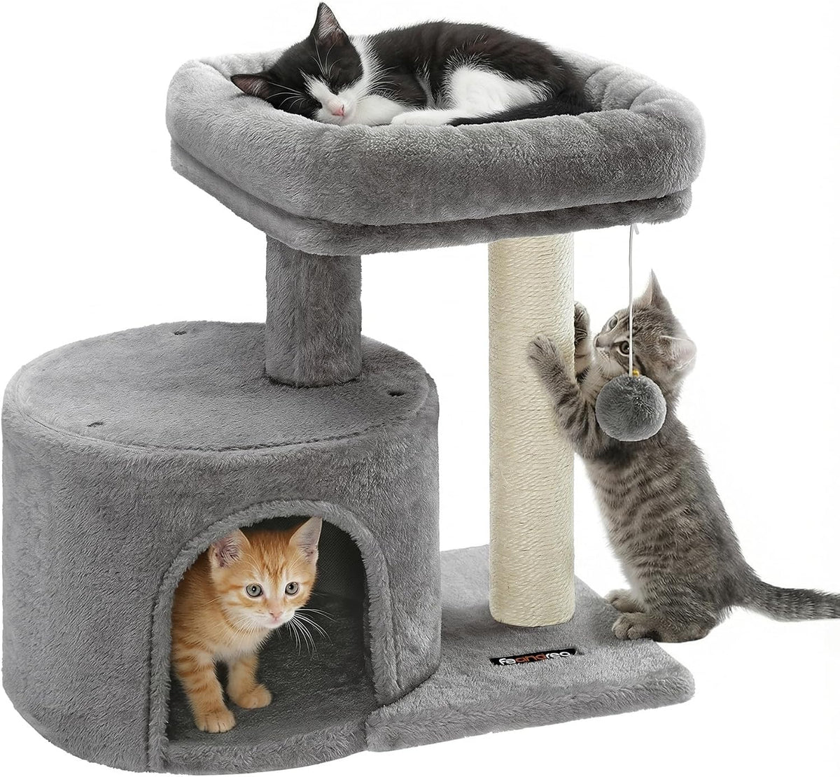 Feandrea Cat Tree, Cute Kittens Condo - Light Gray