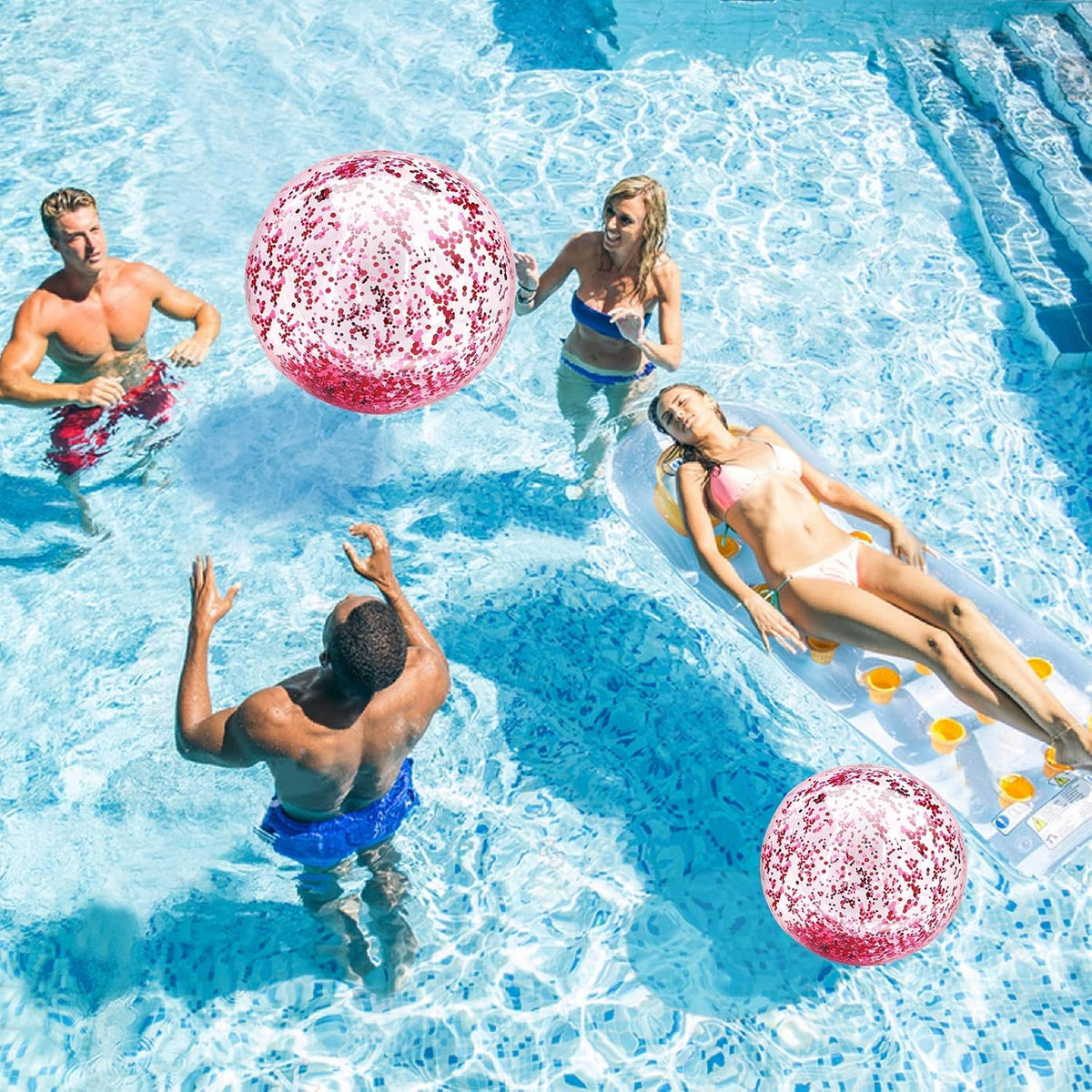 TURNMEON 5 Pack Sequins Beach Balls 16 Inch 24 Inch Pool Party - Pink / 2 pcs 24inch+3 pcs 16inch - image 2