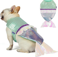 cyeollo Dog Mermaid Costume for Small Dogs Funny Dog Halloween Outfit Holiday Birthday Party Cosplay Pet Clothes Sparkly Pet Costumes, Size M