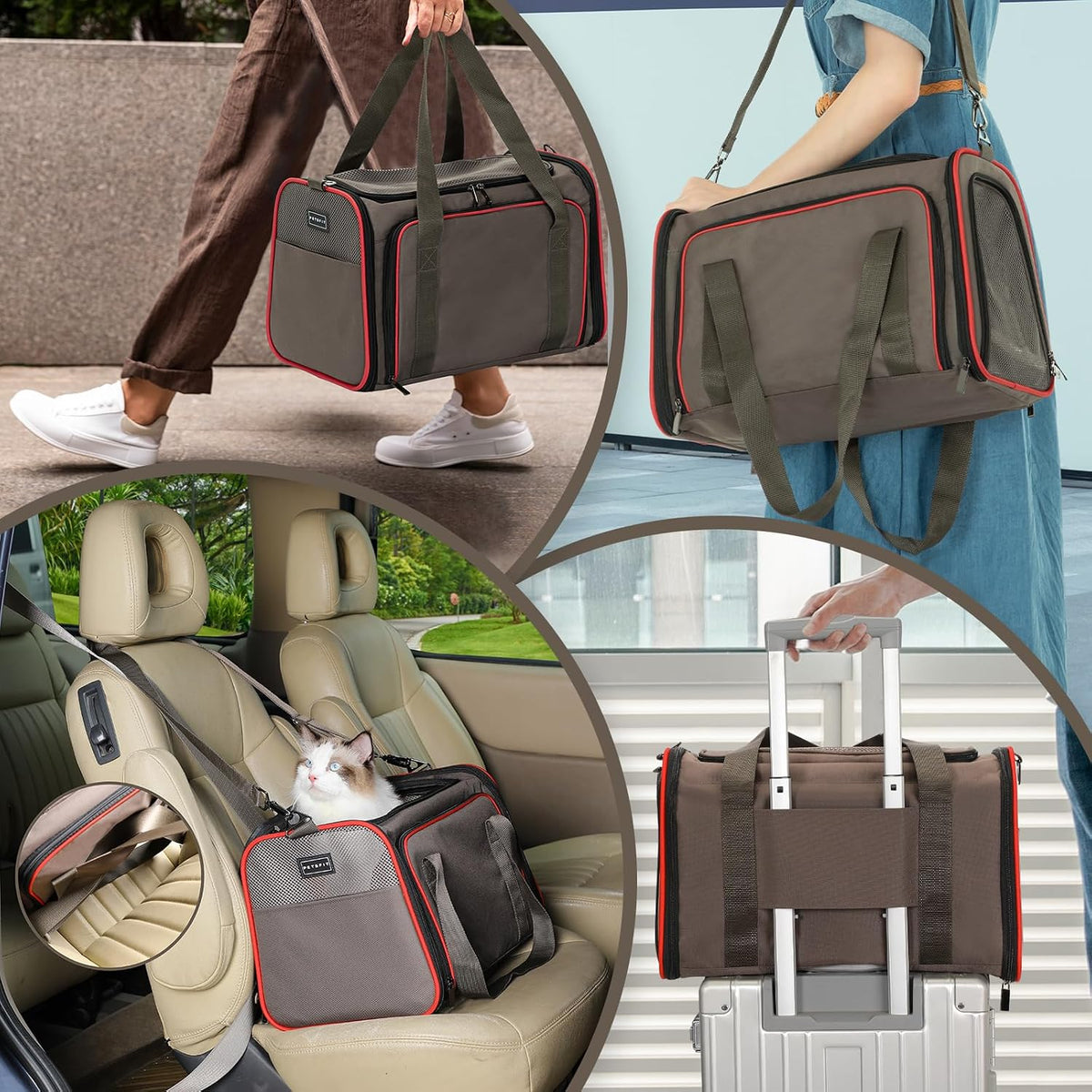 Petsfit Medium Expandable Cat Carrier for Air Travel - 17.0"L x 11.0"W x 11.0"H / Gray brown - image 4