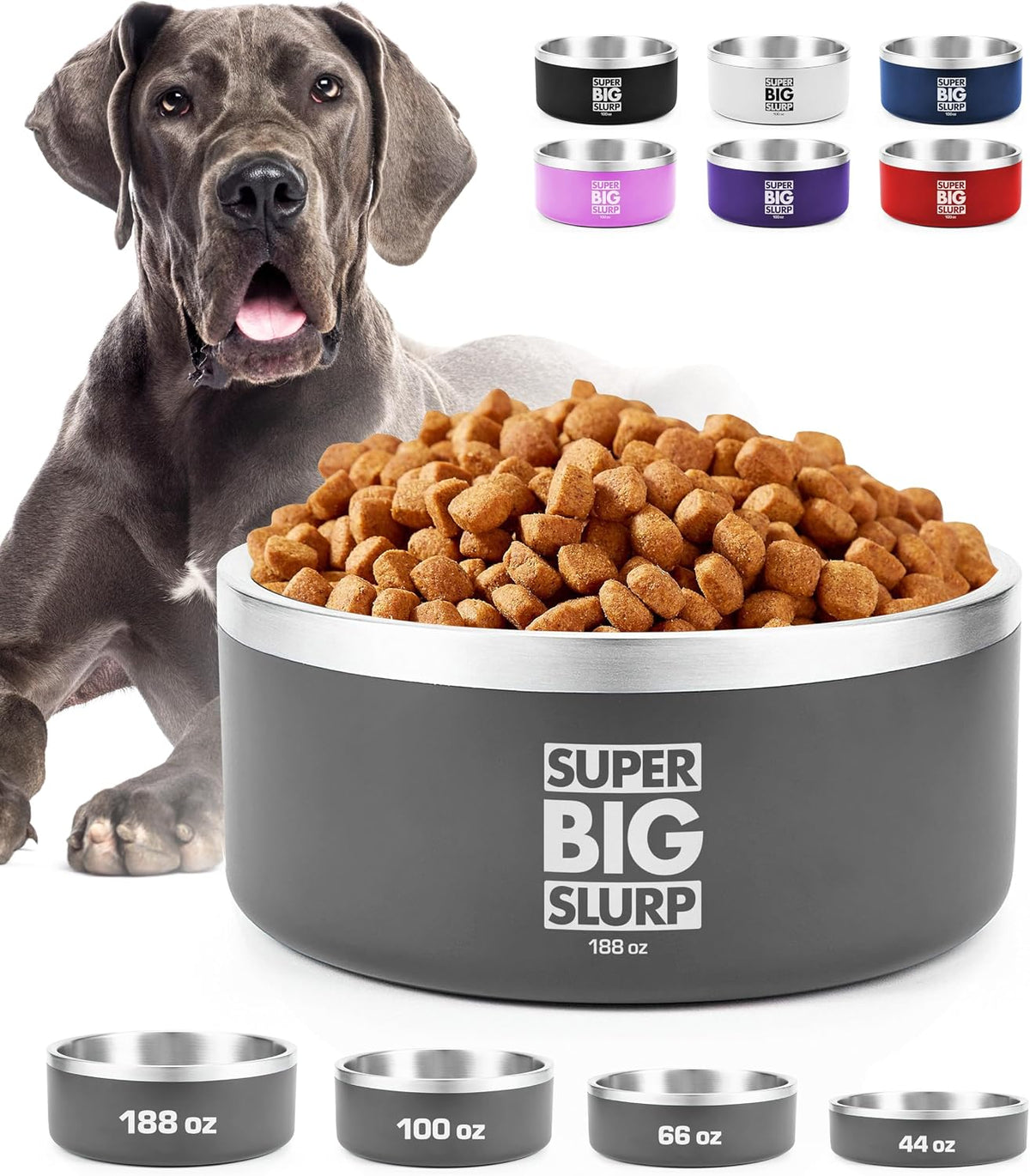 Tuff Pupper 100 oz Heavy Duty Insulated Stainless Steel Dog Bowl - 188oz / Cool Grey