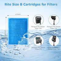 Qwakay Aquarium Filter Replacement Cartridge - 10 Pack Rite Size B Fish Tank Cartridges Compatiable with MarineLand Penguin PRO Power Filters 100/125/175 & Original Penguin Power Filter 150