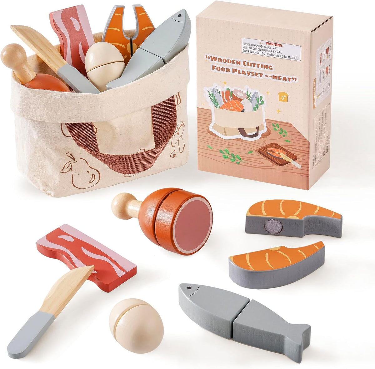 ROBOTIME wooden play food cutting fruit set with storage shopping bag - view 2