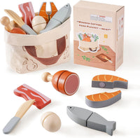ROBOTIME wooden play food cutting fruit set with storage shopping bag - view 2