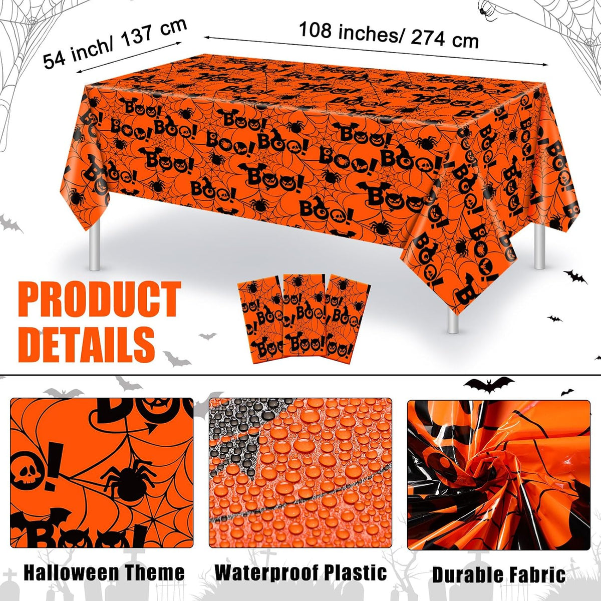 Newwiee 3 pack Halloween plastic tablecloths with candy corn print, 108 x 54 inches - view 29