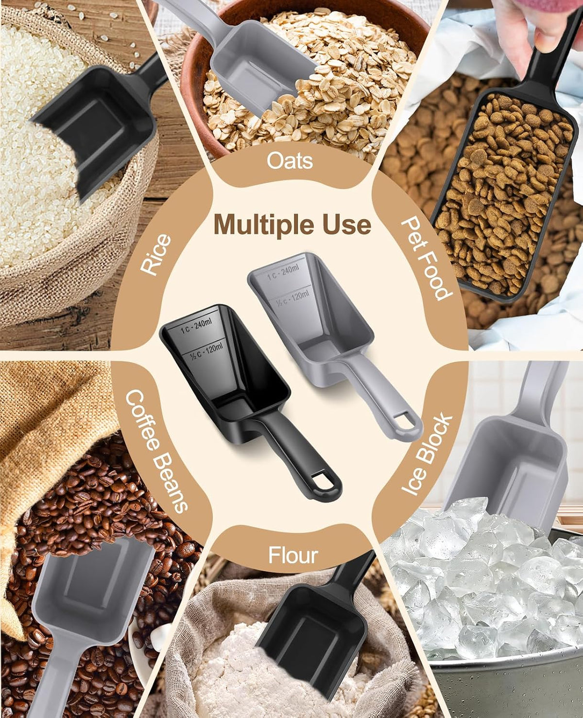 2-Pack Dog Food Scoop 1 Cup - Black and Grey - image 4
