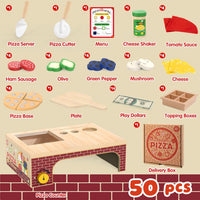 WOODMAM Wooden Pizza Toy, 48 PCS Montessori Pretend Play Food for Ages 3+ – Fun for Kids & Family - Non-Foldable Wooden Oven - image 3
