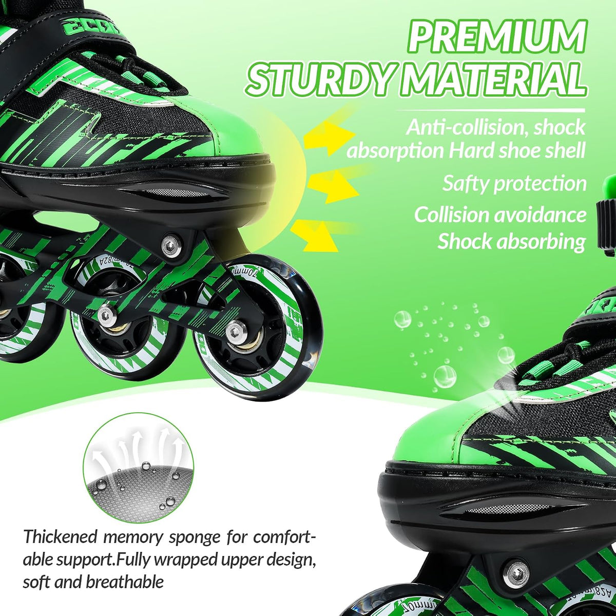 Adjustable Inline Skates for Kids Ages 4-12 – Fun for Kids & Family - Green & Black / Small-Little Kids(11j-13j US） - image 4