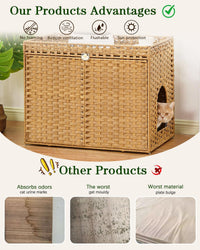 Cat Litter Box Enclosure, Extra Large Hidden PE Rattan Natural – Essentials for Cats - Natural - image 3
