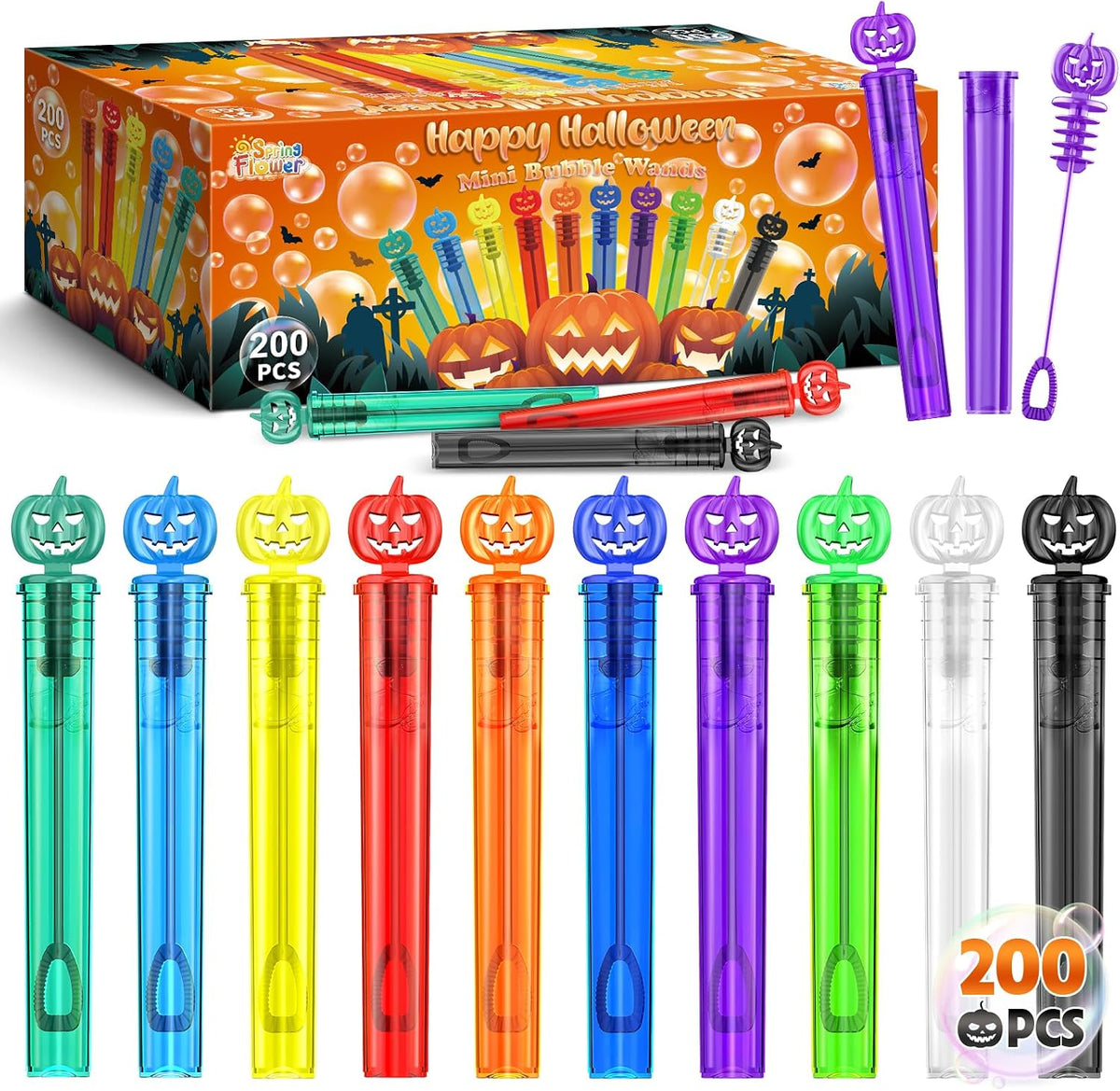 SpringFlower 36-pack of mini Halloween bubble wands in 4 colors - view 2