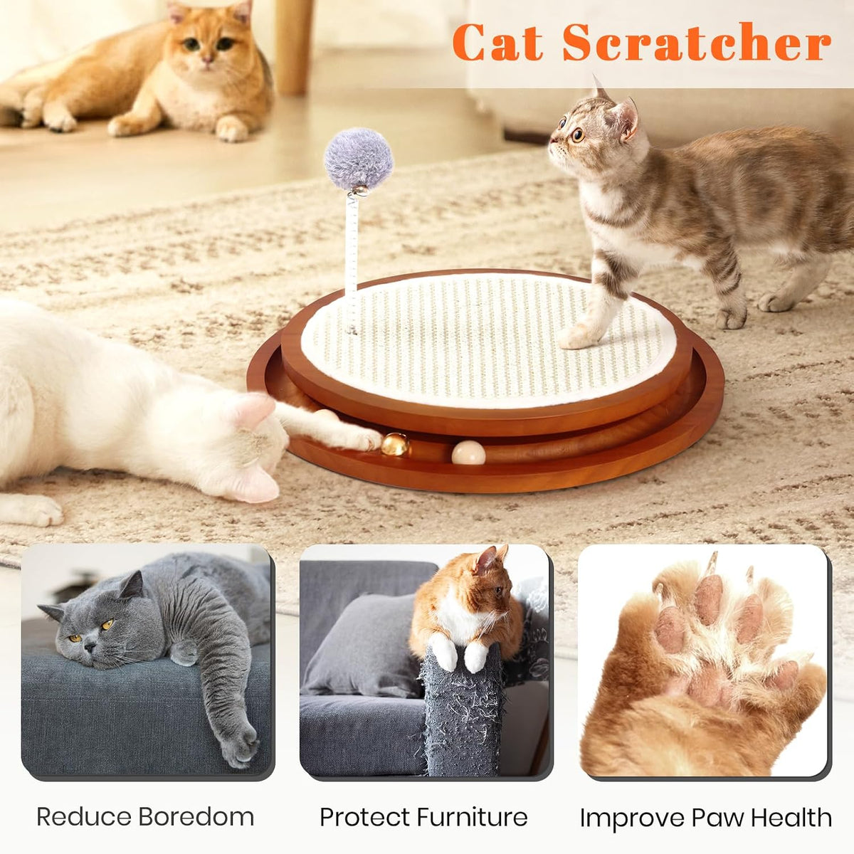 Cat Scratcher, Cat Natural Sisal Scratching Pad - Brown - image 3