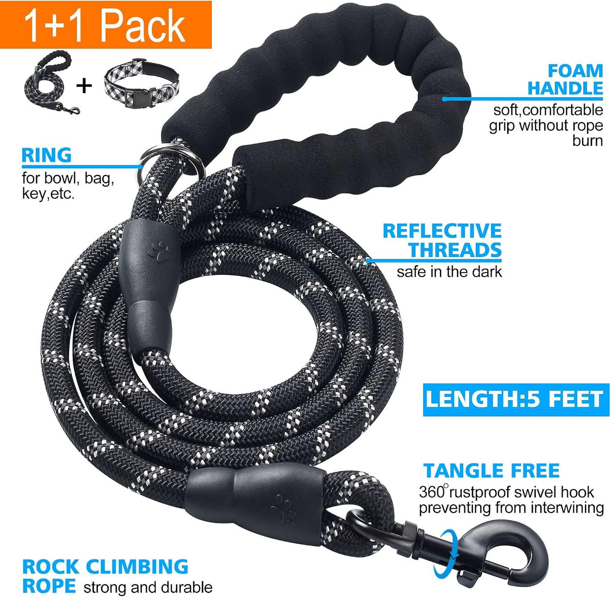Ladoogo Reflective Dog Collar Padded with Soft Neoprene - Black/White / Medium - image 2