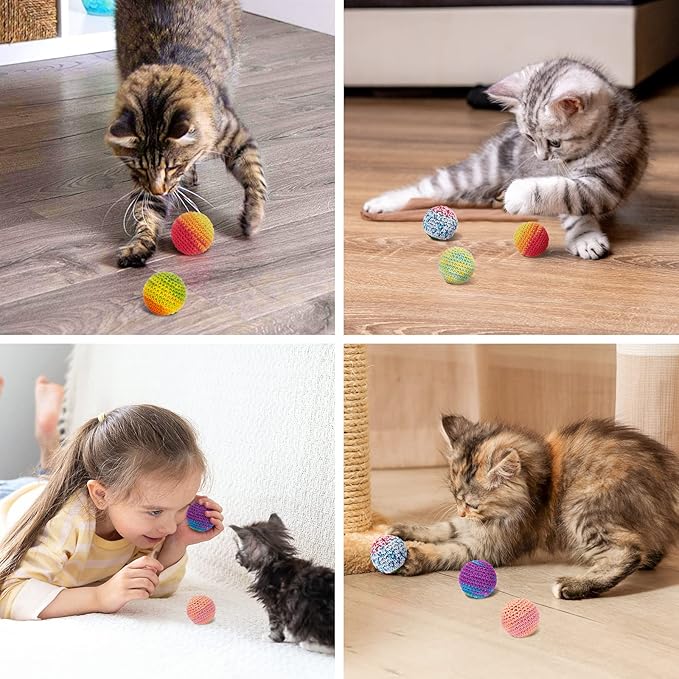 Retro Shaw Cat Toys Balls, Woolen Yarn Cat Ball Toy with Bell Inside, Kitten Toys for Indoor Cats, Interactive Cat Chew Toys for Kitty Kitten, 6 Pack