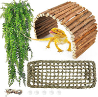 Bearded Dragon Hammock,Lizard Lounger Reptile Tank Hanging Plants Climbing Jungle Vines Flexible - Type：Hammock with wooden bridge(A)