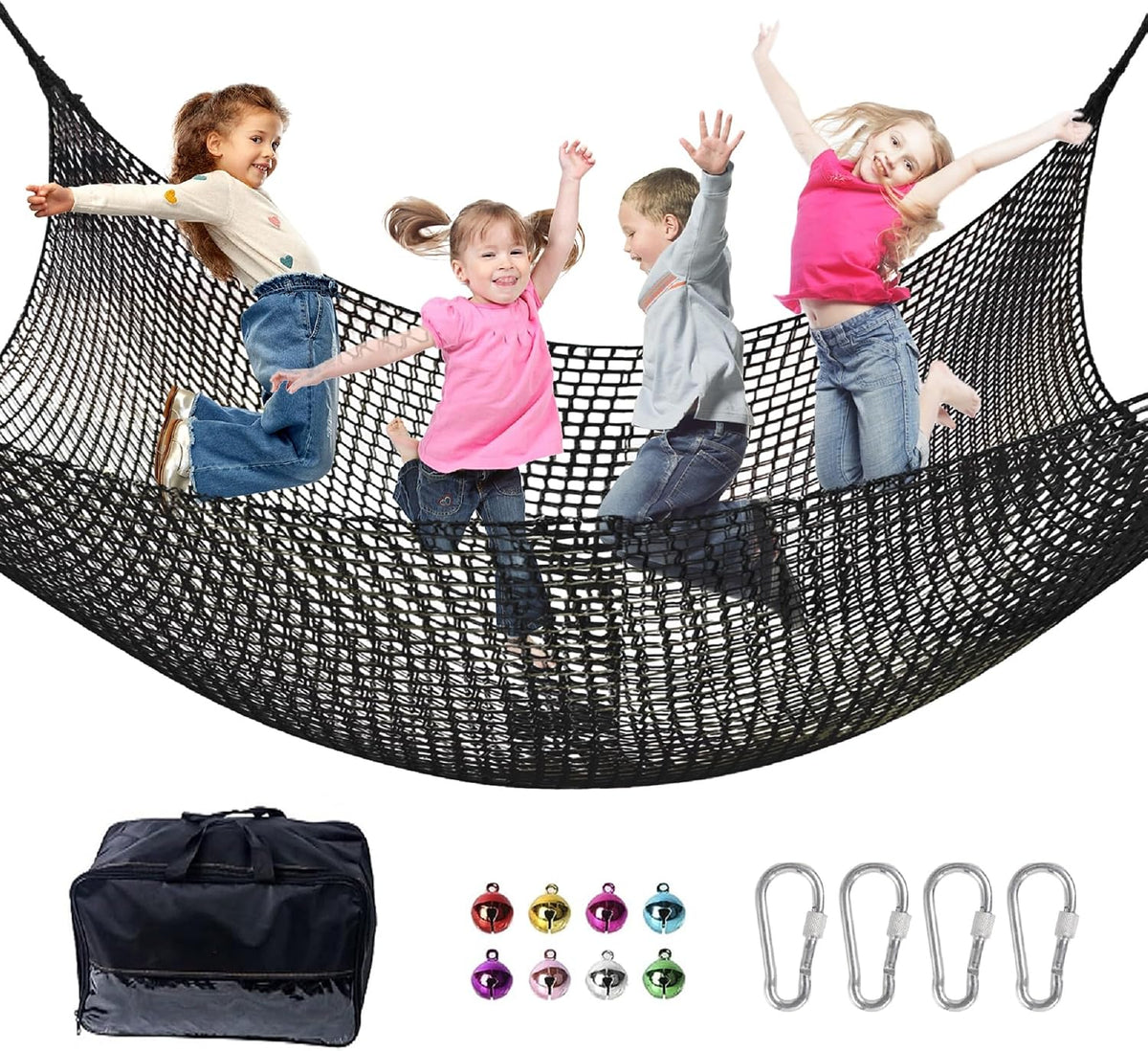 Climbing Net for Kids - 9.9FT x 9.9FT Double Layers Heavy Duty Playground Safety Net, Climbing - Black / 14.8' x 9.9'