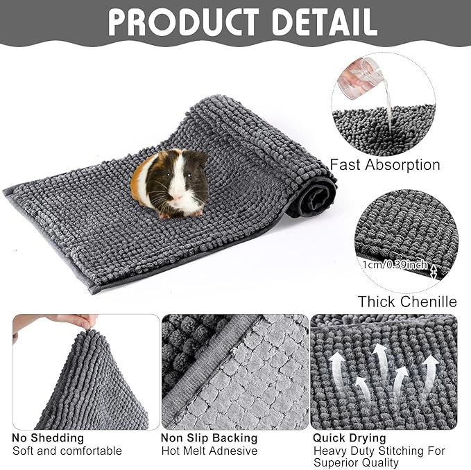 Amylove 4 Pcs Guinea Pig Cage Liner Guinea Pig Bedding Washable Fleece Pee Pads Reusable Small Animals Training Mat Small Animal Sleeping Bed for Bunny Hamster(Dark Gray,47 x 24 Inch)
