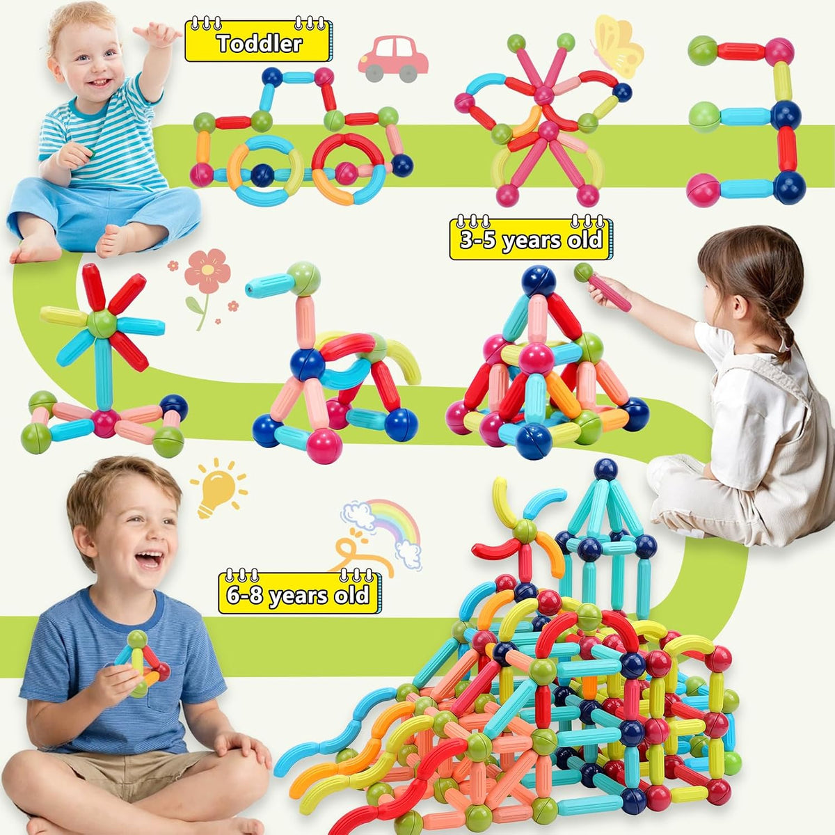 COUOMOXA Magnetic Building Blocks STEM for Toddlers: 74pcs Montessori - 42 PCS - image 2